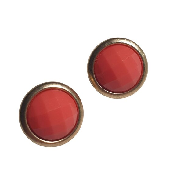 Vintage Peach Melon Round Clip On Earrings Gold Tone Faceted Retro Jewelry - Picture 1 of 4